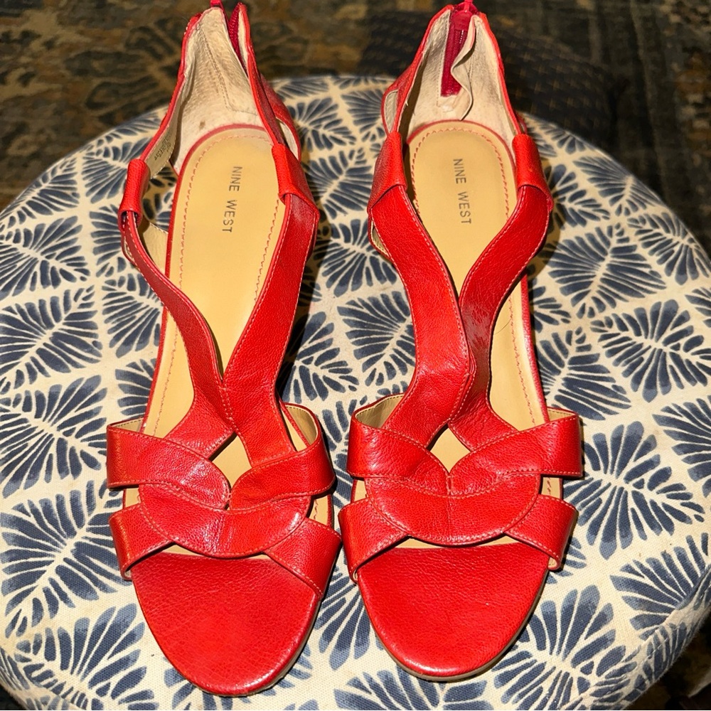Nine West Padeno red orange strappy sandal wedge sz 11 VGUC 4